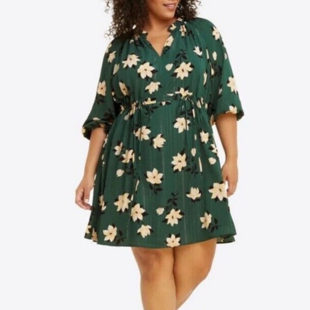 NWOT Draper James Green Kelli Babydoll Dress In Emerald Shimmer